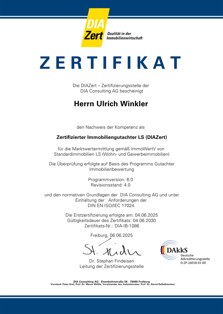 Ulrich Winkler Sachverständiger Zertifikat Immobiliengutachter